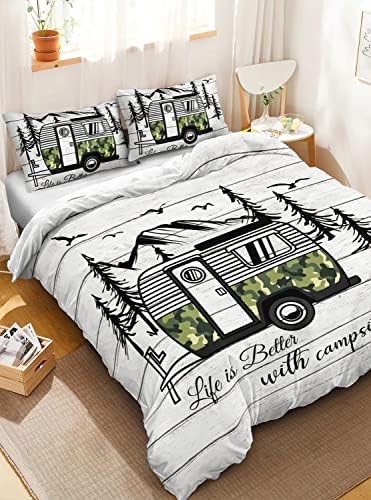 HOSIMA Happy Camper Duvet Cover Set Queen Size 1