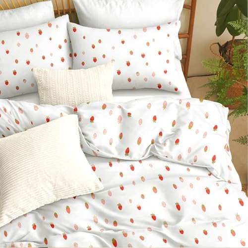 Sedefen Strawberry Duvet Cover Set Queen Size Cute Pink