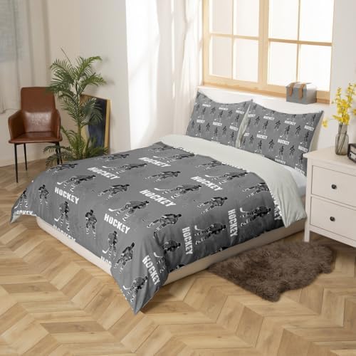 Homewish Hockey Kids Duvet Cover Set - Twin Size Grey