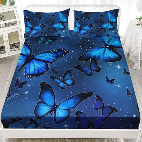 Blue Butterfly Sheet Set 4Pcs Kids Bedding