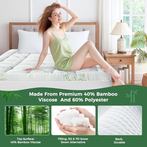 HYLEORY Mattress Topper Full XL Cooling Bamboo-Viscose Pad