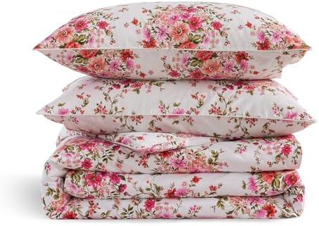 Pink Floral Boho Duvet Cover Queen 3Pcs Set
