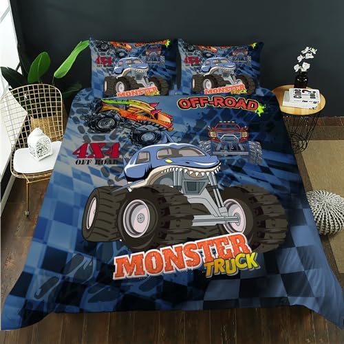AILONEN 3D Monster Truck Duvet Set for Kids Boys