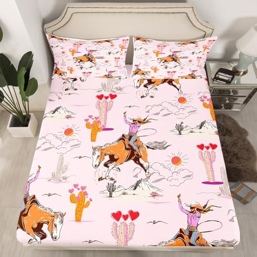 Feelyou Pink Wild West Bed Sheet Set Twin Size 1