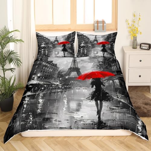 Manfei Paris Eiffel Tower Duvet Cover Set Queen Size 1