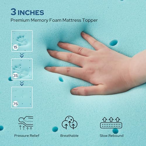 BEDLORE 3 Inch Gel Memory Foam Mattress Topper with Straps 1