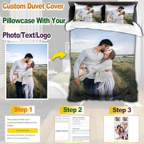 Custom Duvet Cover Set with Picture Text Logo for Kids Birthday Gifts