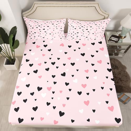 Feelyou Heart Bed Sheet Set Twin Size Kawaii Pink
