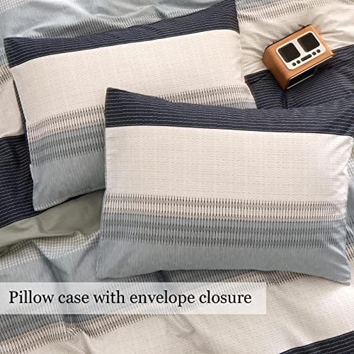 DREAMINGO Twin Duvet Cover Set Gray Blue Stripes