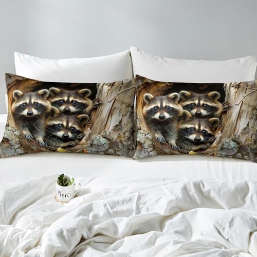 Raccoon Duvet Cover Set King Size for Kids