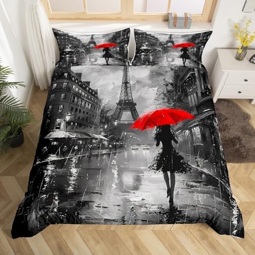 Manfei Paris Eiffel Tower Duvet Cover Set Queen Size 1