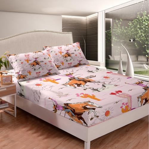 Feelyou Pink Wild West Bed Sheet Set Twin Size 1
