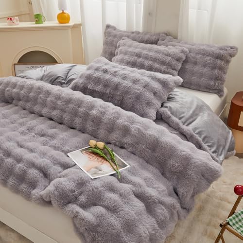 Roscloud Rabbit Plush Duvet Cover Set 3PC Twin