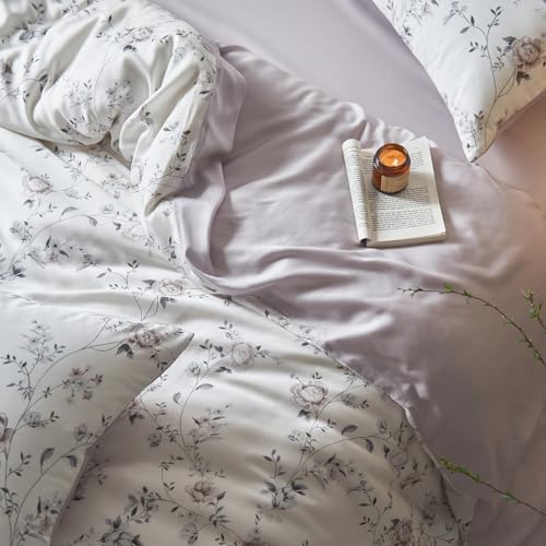 DREAMINGO Lyocell Silky Duvet Cover Set - Twin XL White Purple