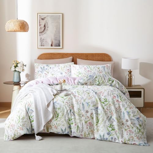 Jolusere Botanical Floral Duvet Cover Queen Set 3Pcs