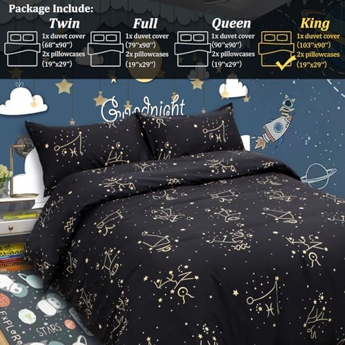 Kids Constellation Duvet Cover Set - Galaxy Zodiac Theme for Bedrooms