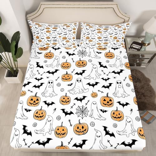 Feelyou Halloween Duvet Cover Set with Fitted Sheet and Pillowcases