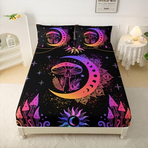 QOOMO Neon Mushroom Kids Bedding Set Queen Size 1