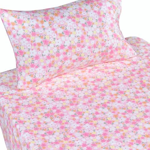 Pink Floral Cartoon 100 Cotton Sheet Set for Kids