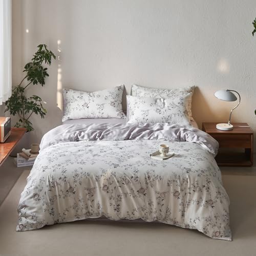 DREAMINGO Lyocell Silky Duvet Cover Set - Twin XL White Purple