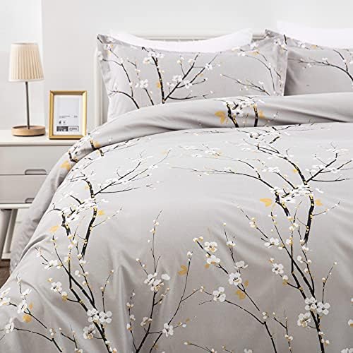 WONGS BEDDING Grey Floral Duvet Cover Set King