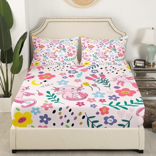 Erosebridal Floral Axolotl Fitted Sheet Twin