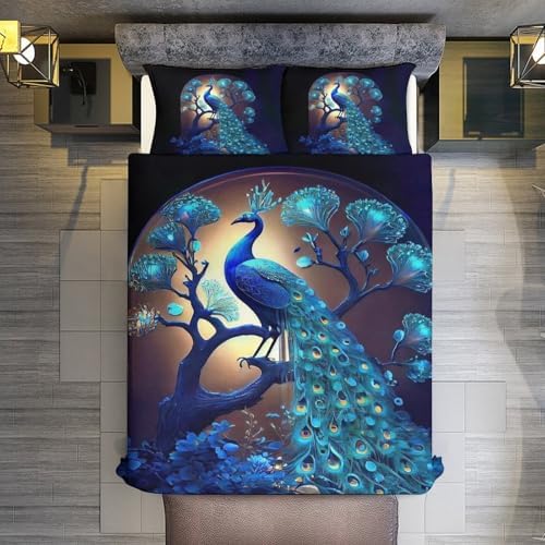 Feorafei 3D Peacock Print Duvet Cover Set 3 Pieces