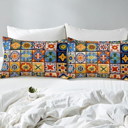 Erosebridal Mexican Talavera Tile Duvet Cover Set 3Pcs