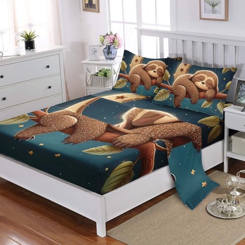 Kawaii Cute Brown Sloth 4Pcs Bed Sheet Set