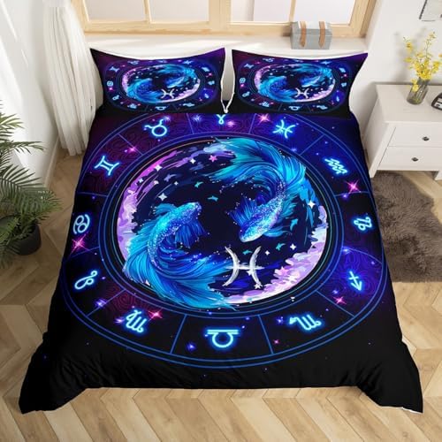 Manfei 12 Constellations Duvet Cover Set Queen Size