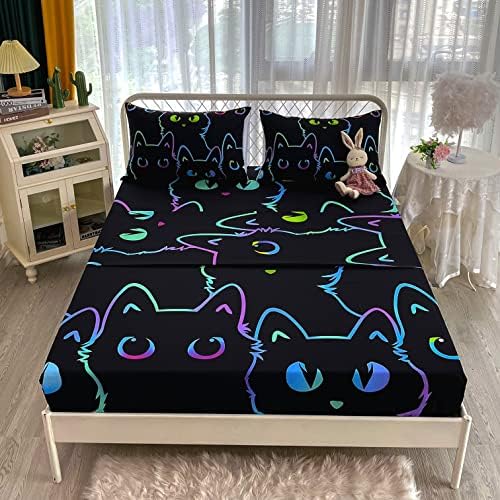 Cute Cartoon Cat Sheet Set with Pillowcase and Fitted Sheet