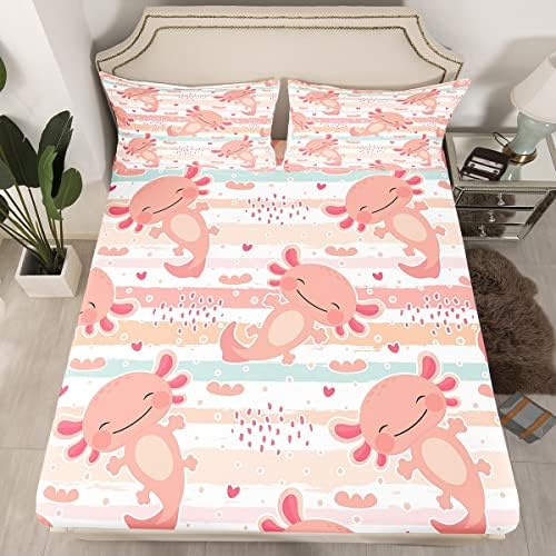 Manfei Axolotl Rainbow Stripe Twin Sheet Set 2pc