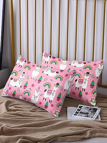 HOSIMA Kids Girls Pink Fitted Sheet with 2 Pillowcases