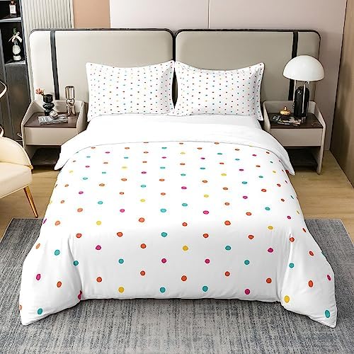 jejeloiu Polka Dot Duvet Cover Set King Size 100 Cotton 3Pcs