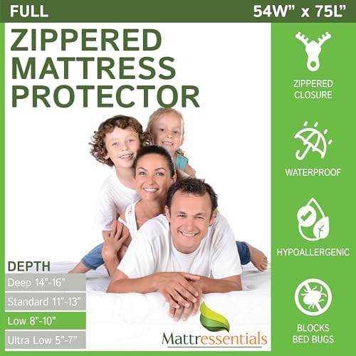 Mattress Essentials Zippered Mattress Encasement - Waterproof Bed Bug Cover