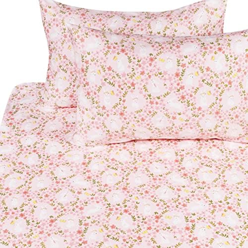 Scientific Sleep Pink Flower Rabbit 100 Cotton Sheet Set 4 Pcs