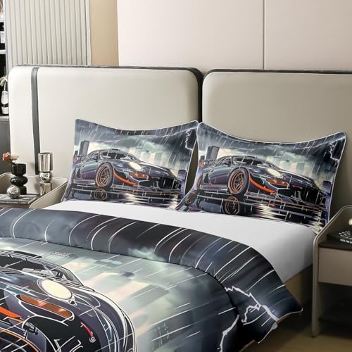 Feelyou Race Car Cotton Duvet Cover Set Twin Size