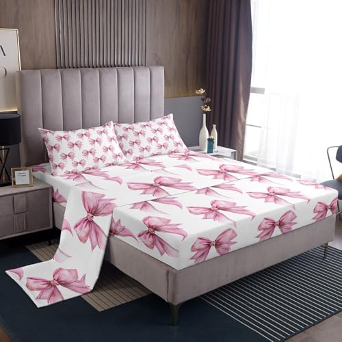 Feelyou Girl Pink Bowknot Twin Sheet Set with Deep Pockets