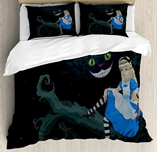 Ambesonne Alice in Wonderland Duvet Cover Set Blue Black