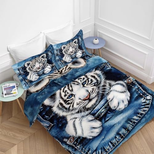 Tiger Duvet Cover Set 3 Piece Full Twin King Queen Size