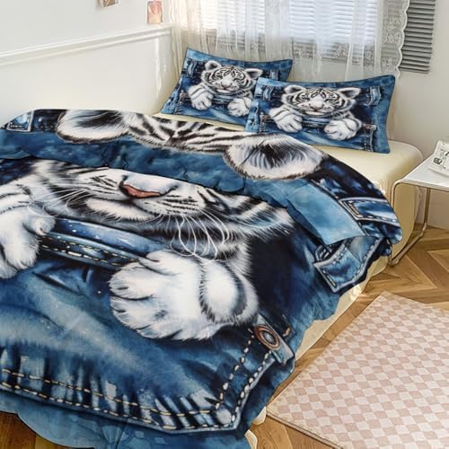 Tiger Duvet Cover Set 3 Piece Full Twin King Queen Size