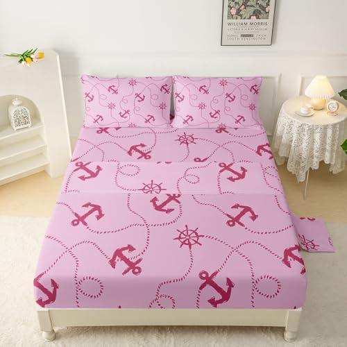 QOOMO Pink Anchor Nautical Sheet Set for Kids 1