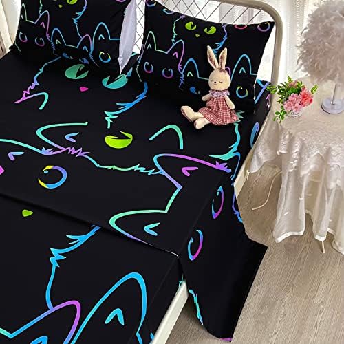 Cute Cartoon Cat Sheet Set with Pillowcase and Fitted Sheet