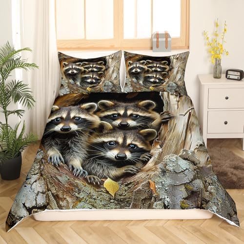 Raccoon Duvet Cover Set King Size for Kids