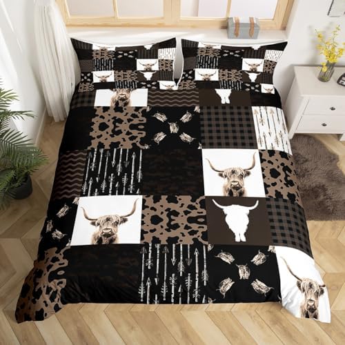 Feelyou Brown Cow Print Duvet Cover Set King Size