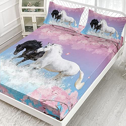 Kids Horse Sheet Set 3PC with Cherry Blossoms Design