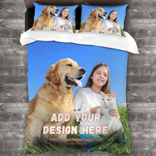 Custom Duvet Cover Set with Picture Text Logo for Kids Birthday Gifts