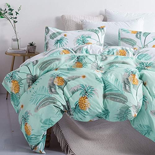 Feelyou Leaf Duvet Cover Set King Size Green Pineapple Pattern