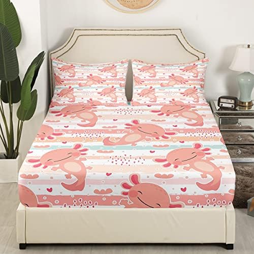 Manfei Axolotl Rainbow Stripe Twin Sheet Set 2pc