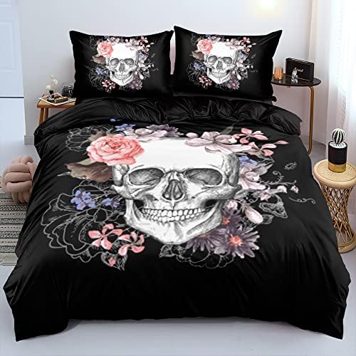 Classic Skull and Roses Duvet Cover Set King Size 1